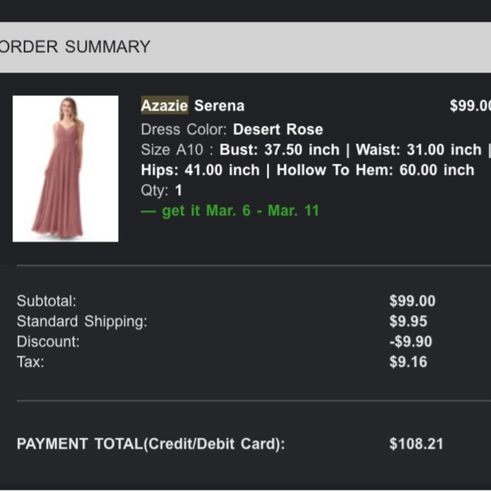 Azazie bridesmaid dress-Serena- desert rose - SEE PICS (stain) - size: 10